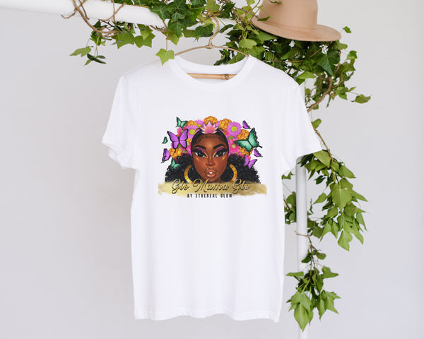 "Ethereal Glow" - Caramel Glo - Glow Mama Glow T-Shirt in White
